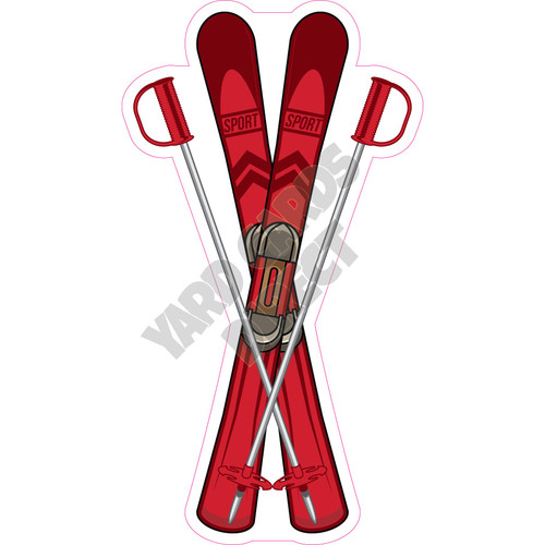 Skis and Poles - Red - Style A - Yard Card