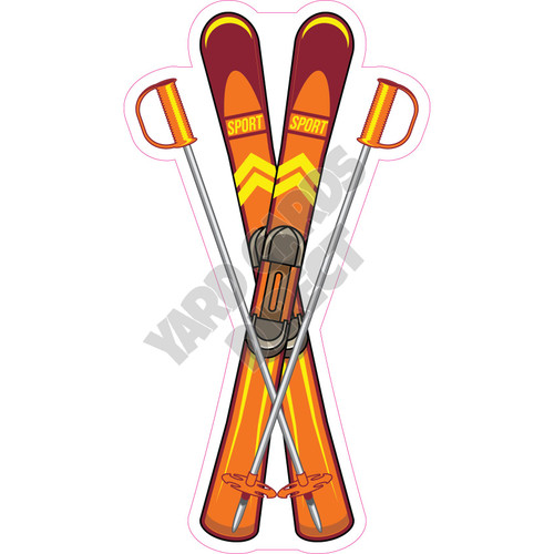 Skis and Poles - Orange - Style A - Yard Card