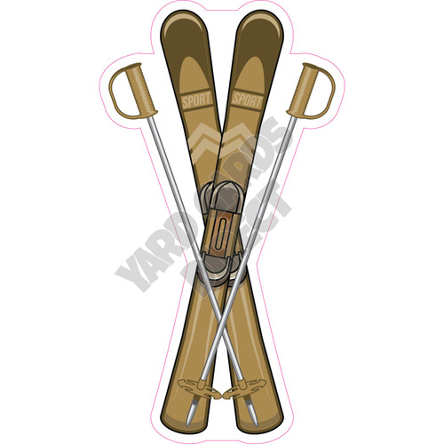 Skis and Poles - Old Gold - Style A - Yard Card