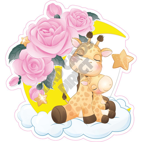 Giraffe & Flowers - Light Pink - Style A - Yard Card