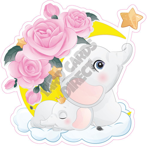 Elephant & Flowers - Light Pink - Style A - Yard Card