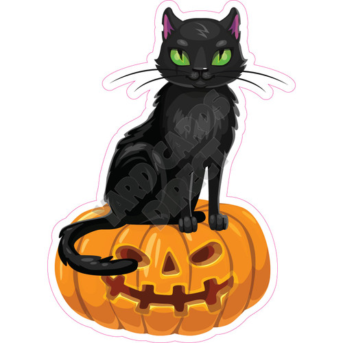 Black Cat On Pumpkin - Style A - Yard Card