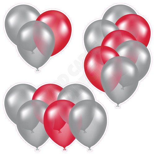 Balloon Cluster - Silver & Red - Yard Card