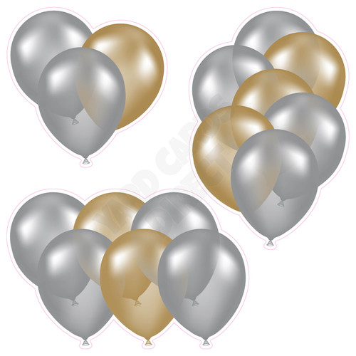 Balloon Cluster - Silver & Old Gold - Yard Card