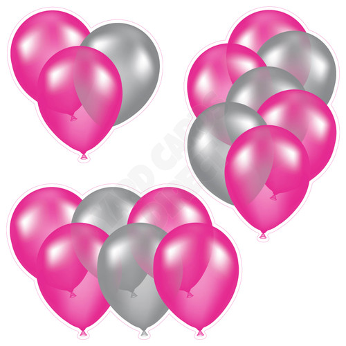 Balloon Cluster - Hot Pink & Silver - Yard Card