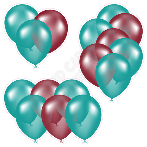 Balloon Cluster - Teal & Burgundy - Yard Card