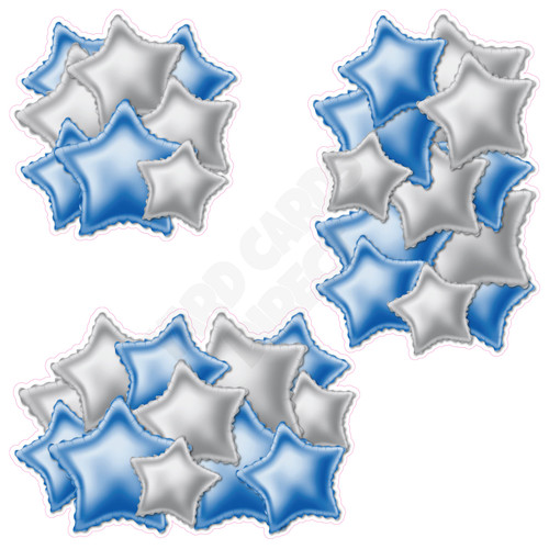 Foil Star Cluster - Silver & Medium Blue - Yard Card