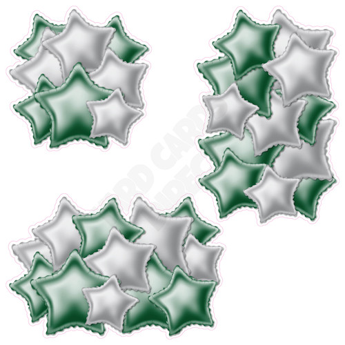 Foil Star Cluster - Silver & Dark Green - Yard Card