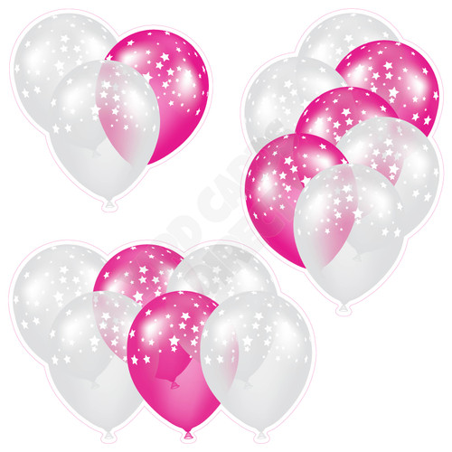 Balloon Cluster - White & Hot Pink with Stars - Yard Card