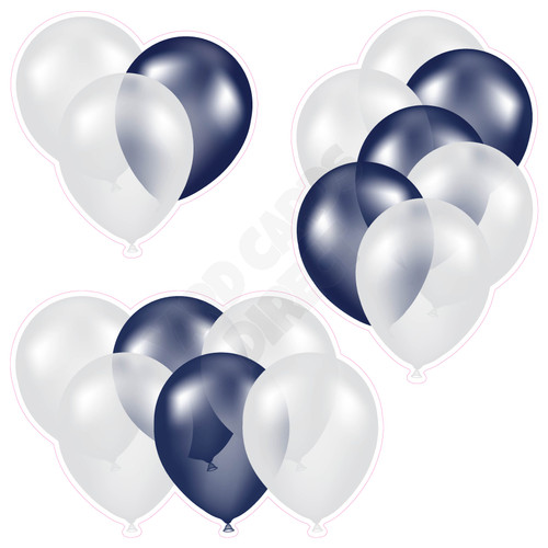 Balloon Cluster - White & Dark Blue - Yard Card