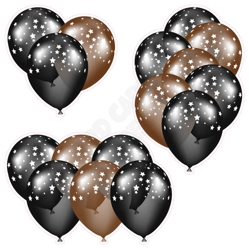 Balloon Cluster - Black & Brown with Stars - Yard Card
