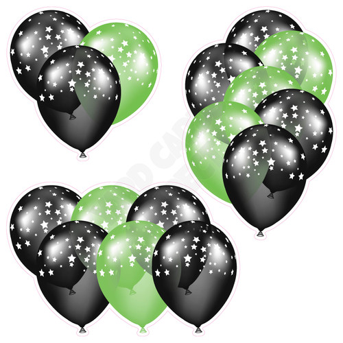 Balloon Cluster - Black & Light Green with Stars - Yard Card