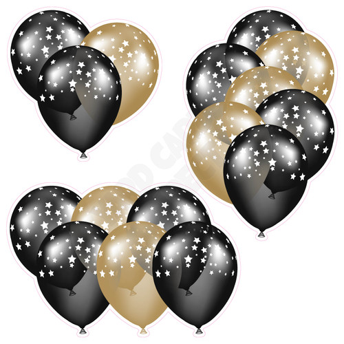 Balloon Cluster - Black & Old Gold with Stars - Yard Card