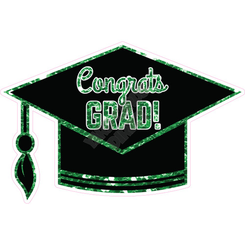 Statement - Congrats Grad Hat - Chunky Glitter Medium Green - Style A - Yard Card