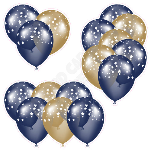 Balloon Cluster - Dark Blue & Old Gold with Stars - Yard Card