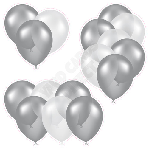 Balloon Cluster - Silver & White - Yard Card