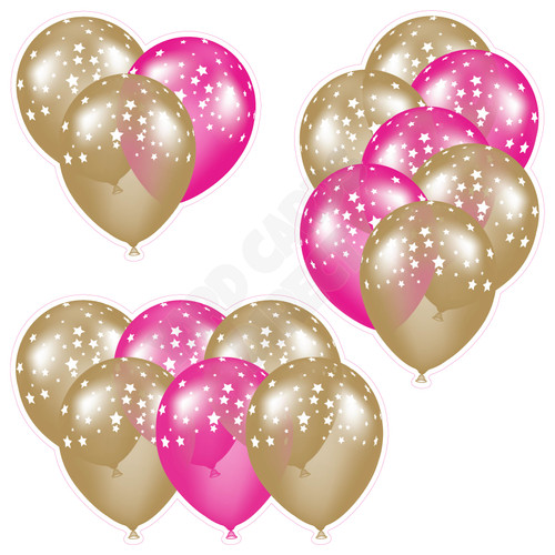 Balloon Cluster - Old Gold & Hot Pink with Stars - Yard Card