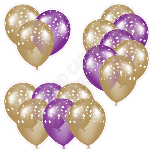 Balloon Cluster - Old Gold & Purple with Stars - Yard Card