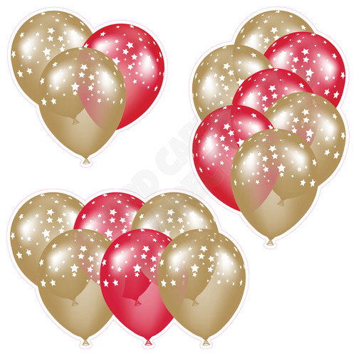 Balloon Cluster - Old Gold & Red with Stars - Yard Card
