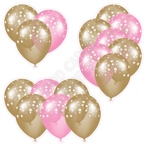 Balloon Cluster - Old Gold & Light Pink with Stars - Yard Card