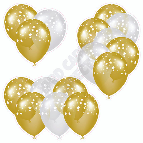 Balloon Cluster - Yellow Gold & White with Stars - Yard Card