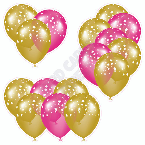 Balloon Cluster - Yellow Gold & Hot Pink with Stars - Yard Card