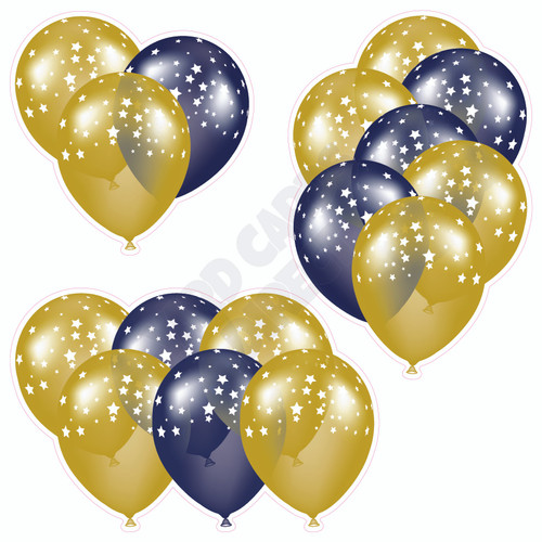 Balloon Cluster - Yellow Gold & Dark Blue with Stars - Yard Card