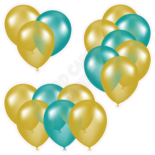 Balloon Cluster - Yellow Gold & Teal - Yard Card