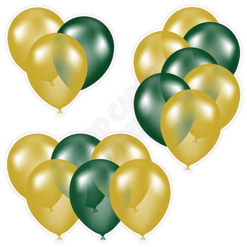 Balloon Cluster - Yellow Gold & Dark Green - Yard Card