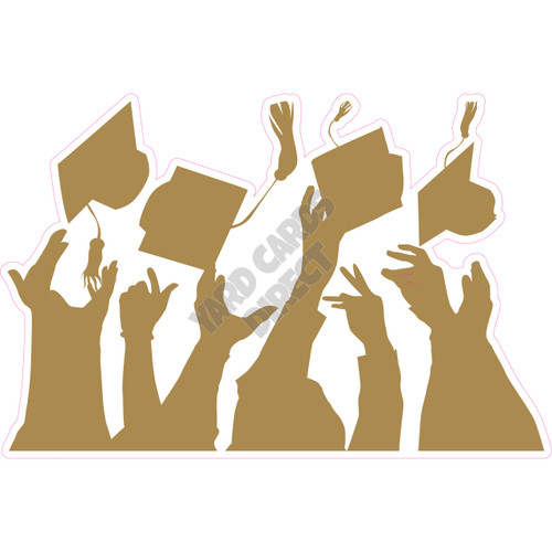 Graduation - Throwing Caps In Air - Silhouette - Old Gold - Style A - Yard Card