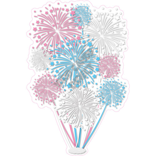 Firework Cluster - Solid Light Blue, Light Pink & White - Yard Card