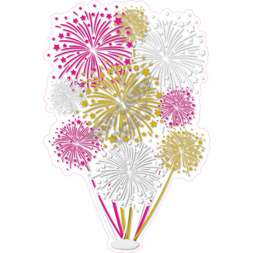 Firework Cluster - Solid Hot Pink, Yellow Gold & White - Yard Card