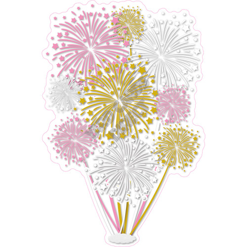 Firework Cluster - Solid Light Pink, Yellow Gold & White - Yard Card