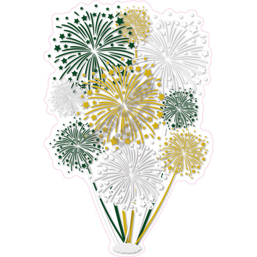 Firework Cluster - Solid Dark Green, Yellow Gold & White - Yard Card