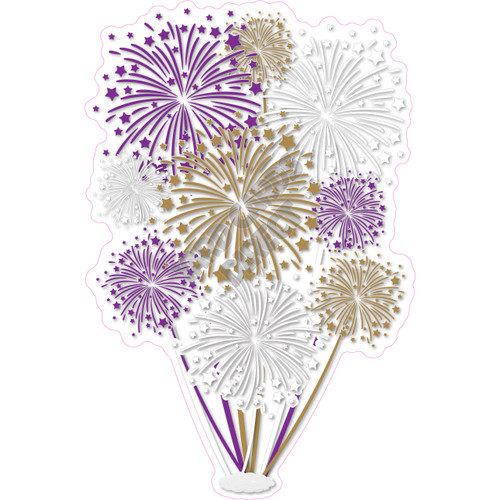 Firework Cluster - Solid Old Gold, Purple & White - Yard Card
