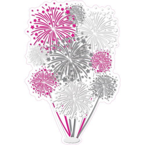 Firework Cluster - Solid Hot Pink, Silver & White - Yard Card