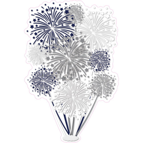 Firework Cluster - Dark Blue, Silver & White - Yard Card