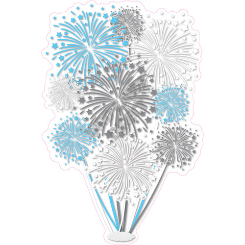 Firework Cluster - Light Blue, Silver & White - Yard Card