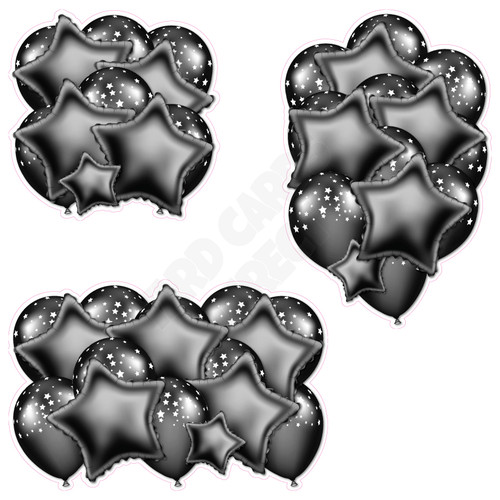 Balloon And Foil Star Cluster - Black With Stars - Yard Card