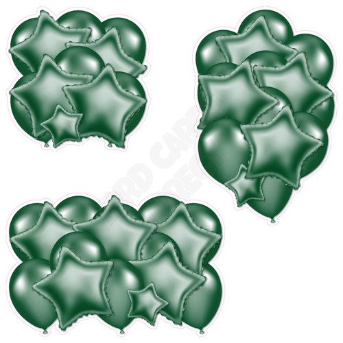 Balloon And Foil Star Cluster - Dark Green - Yard Card