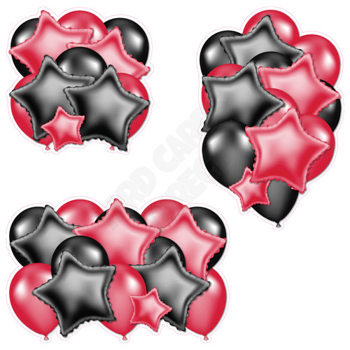 Balloon And Foil Star Cluster - Red & Black - Yard Card