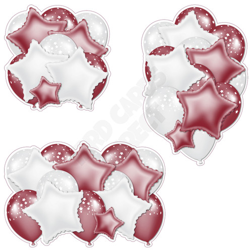 Balloon And Foil Star Cluster - Burgundy & White With Stars - Yard Card