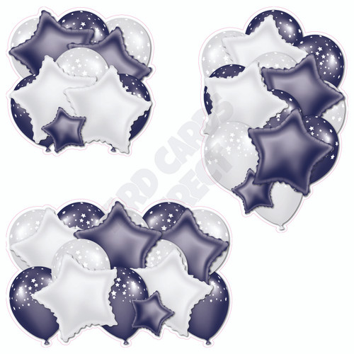 Balloon And Foil Star Cluster - Dark Blue & White With Stars - Yard Card