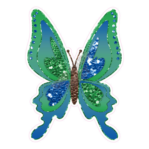 Butterfly - Chunky Glitter Medium Blue & Medium Green - Style A - Yard Card