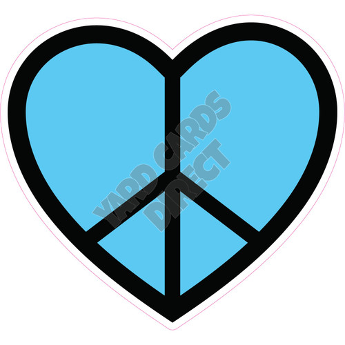 Peace Sign Heart - Solid Light Blue - Style A - Yard Card