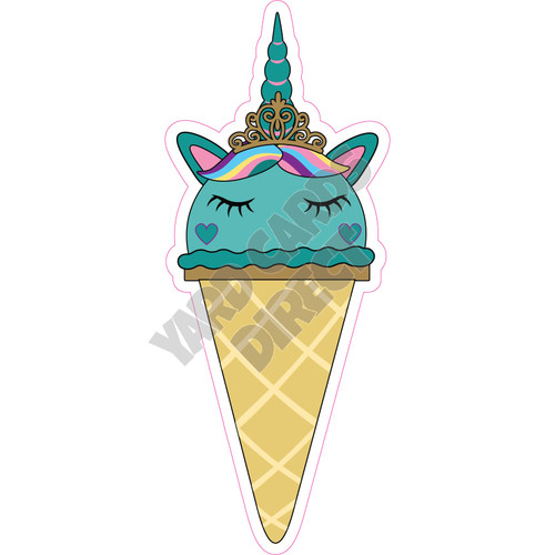Unicorn Ice Cream Cone - Teal - Style A - Yard Card