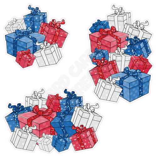 Present Cluster - Chunky Glitter Red, White & Blue - Style A - Yard Card