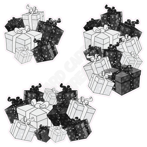 Present Cluster - Chunky Glitter Black & White - Style A - Yard Card