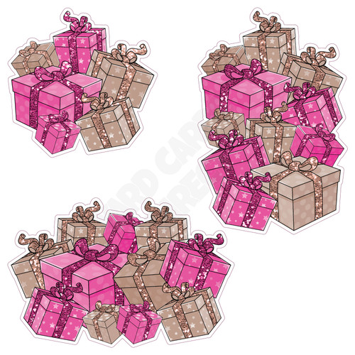 Present Cluster - Chunky Glitter Hot Pink & Rose Gold - Style A - Yard Card