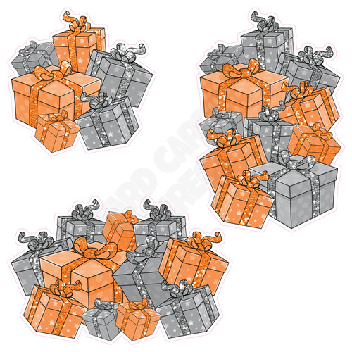 Present Cluster - Chunky Glitter Orange & Silver - Style A - Yard Card